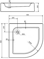 KOLO STANDARD PLUS sprchová vanička čtvrtkruhová 800x800x90 mm, akrylátová, s panelem XBN1480000